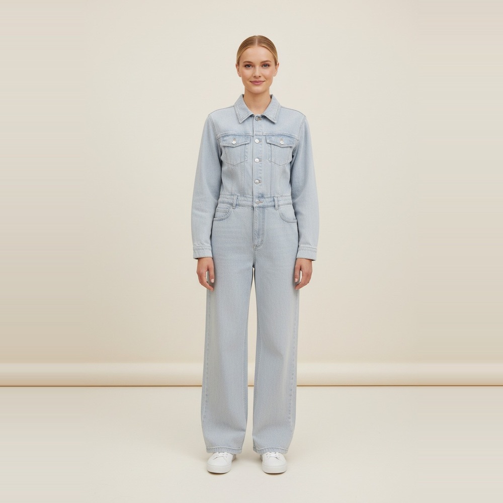 WeWoreWhat NWT Relaxed Denim Jumpsuit Super Light Wash Long Sleeve Women M